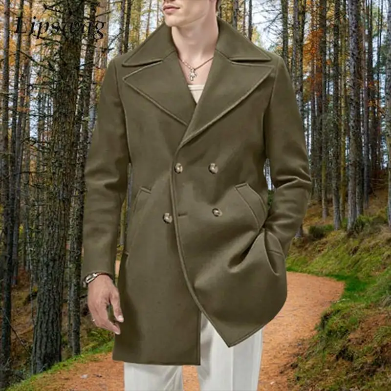 

Trendy Turn-down Collar Men's Woolen Jacket Coat Autumn Winter Outdoor Casual Long Sleeve Button Cardigans Men Fashion Outerwear