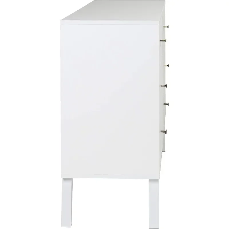 Midden Eeuw 6 Lades Dubbel Dressoir Voor Slaapkamer 16 "D X 52.50" Wx 33 "H, Witte Make-Up Bureau