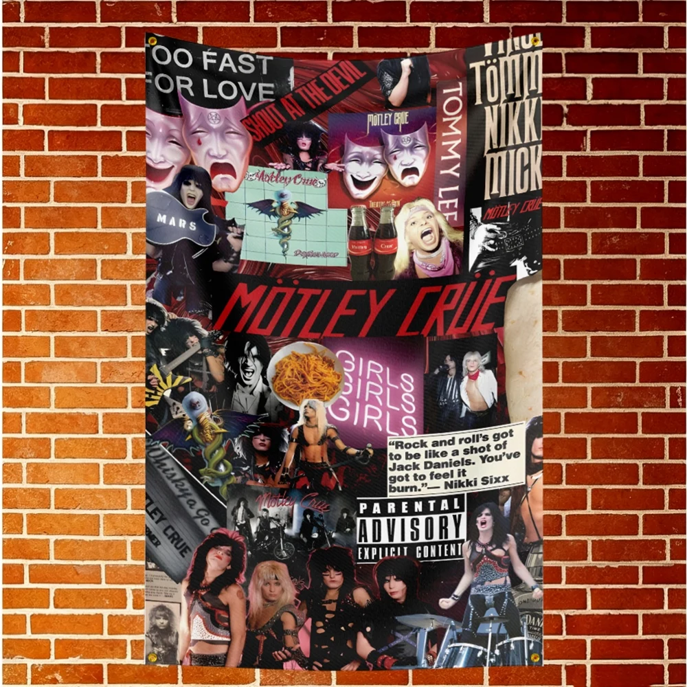 Motley Crue Music Flag Banner For Fan Cave Watch Party Tailgate Gathering Indoor Outdoor Backyard Home Festival Ornament Supply
