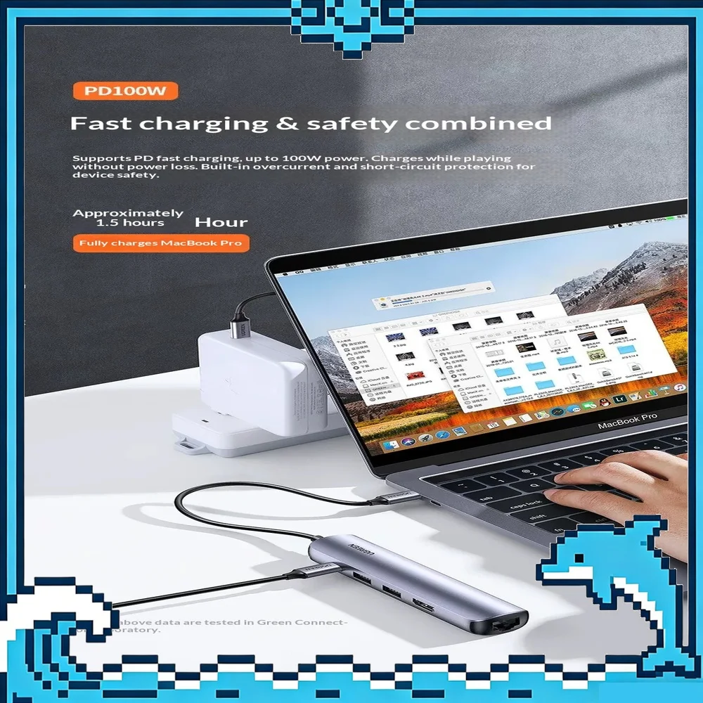 UGREEN CM418 10919 5 in 1 USB C Hub 4K HDMI Gigabit Ethernet 100W PD 2 USB 3.0 Multiport Adapter for MacBook Laptop