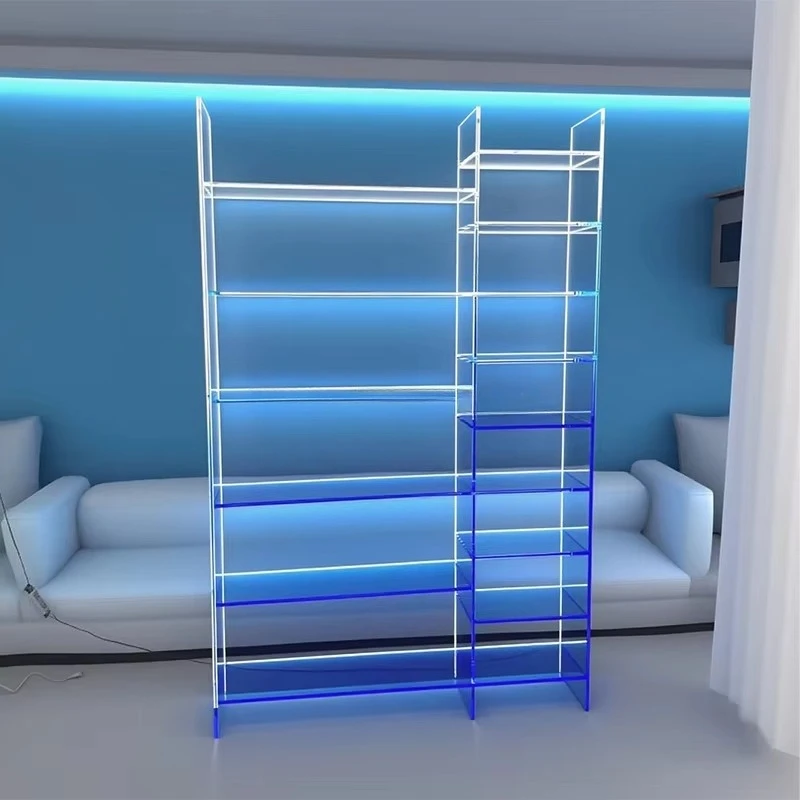 fv-Modern Large Capacity Transparent Gradient Blue Acrylic Display Cabinet Home Use Acrylic Glow Display Storage Racks Cabinets