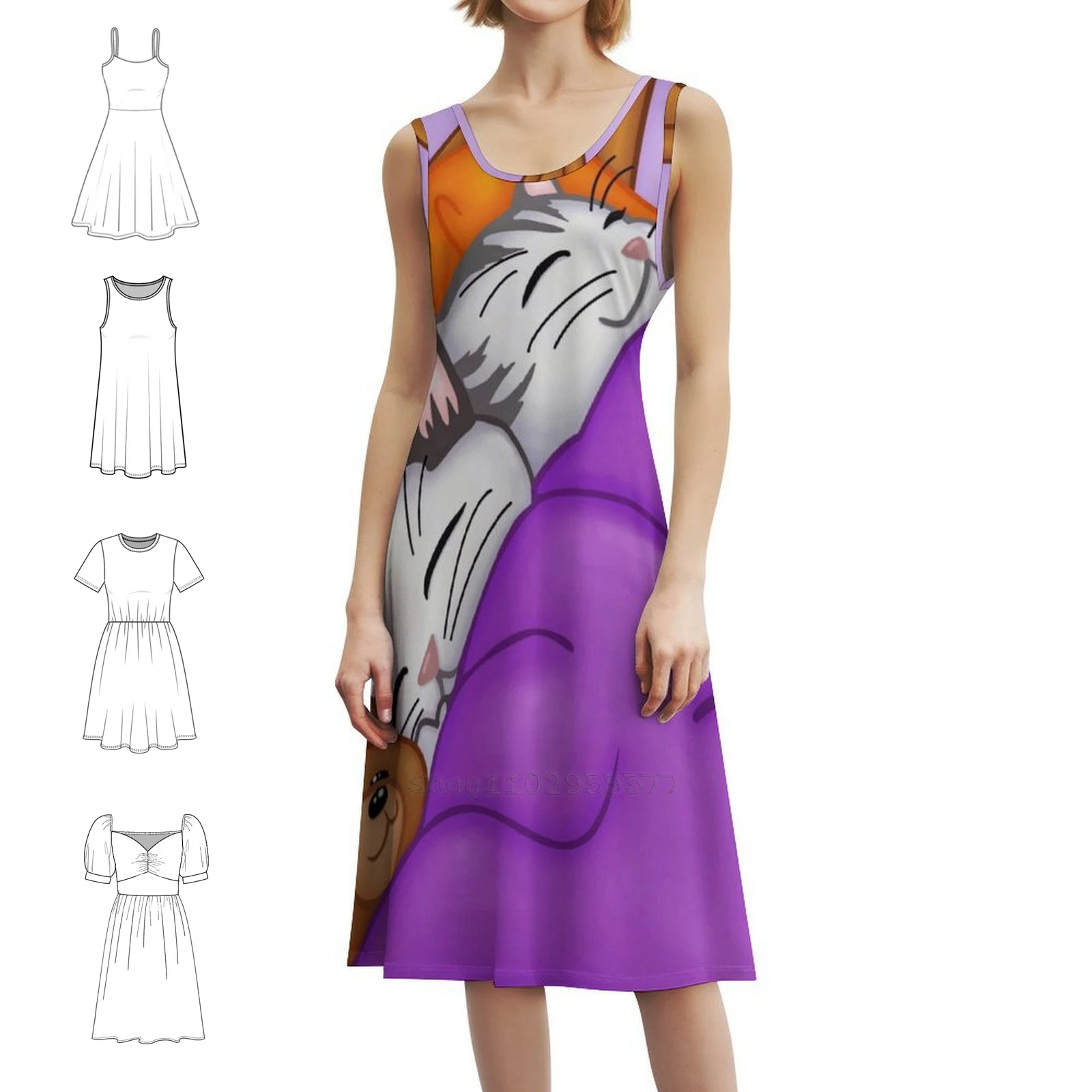 فستان قيلولة الظهر للقطط ذو فتحة عنق على شكل قلب فستان حفلات صيفي أنيق للنساء غفوة متفوقة ذيل القطط نعسان Zzz #1