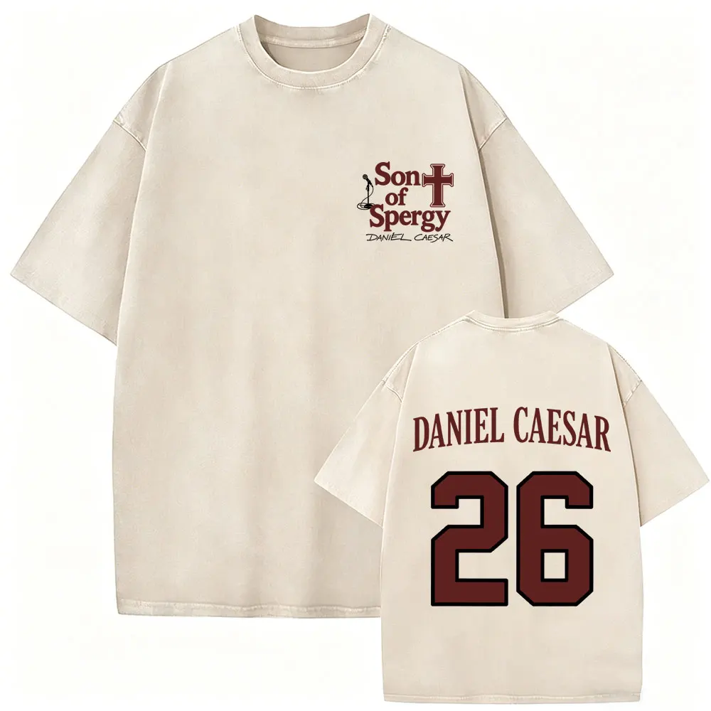 Rapper Daniel Caesar Son of Spergy Vintage Washed T-shirt Men Women Hip Hop Fashion Retro T Shirt Men's Quality Cotton T-shirts