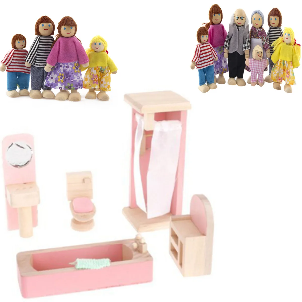 Ensemble de meubles miniatures en bois, bricolage, maison faite à la main, salle de bain, cadeau pour enfants, Mini meubles miniatures en bois, maison, chambre à coucher