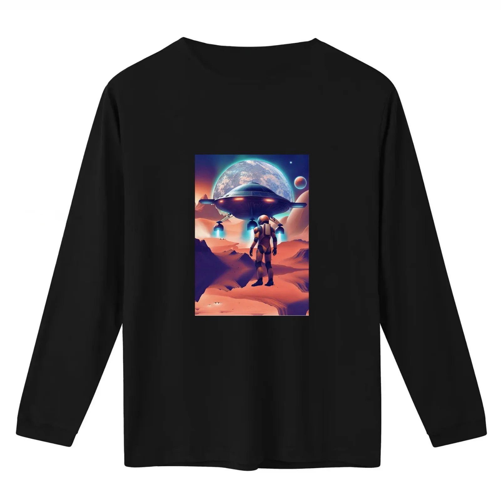Humanoid waiting for the ship to land T-Shirt Summer Casual Cotton Tee Oversized Streetwear Tops Vintage Graphic Print