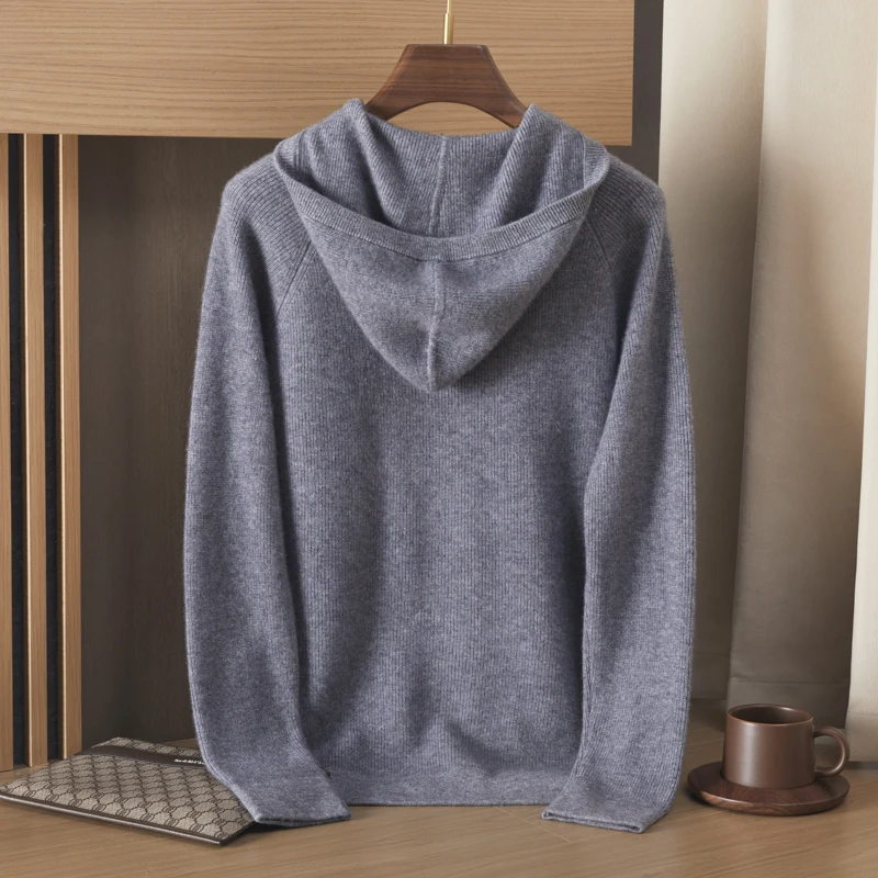 Cashmere Wool Zipper Men's Hooded Collar Large Size Knit Coat Fashion Loose Thicken Jacket Autumn Youth Cashmere Hoodie N3014047