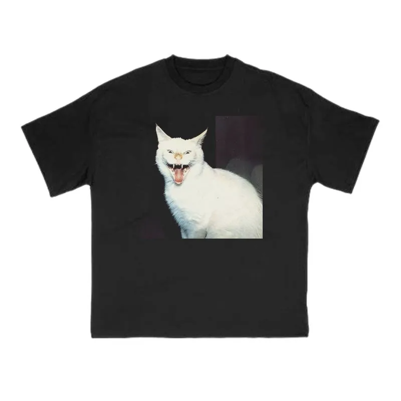 

Cat Graphic Printing Summer Autumn Winter Pure Cotton Men's and Women's T-shirts Short Sleeves Luxury Outdoor Sports Brand