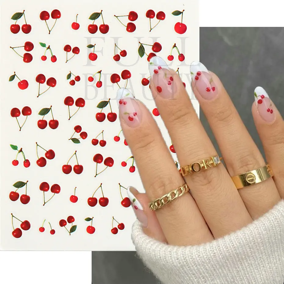 Summer Spring Nail Art Stickers Fruits Decals Cherry Watermelon Avocado Lemon Cactus Strawberry Manicure Accessories Decoration