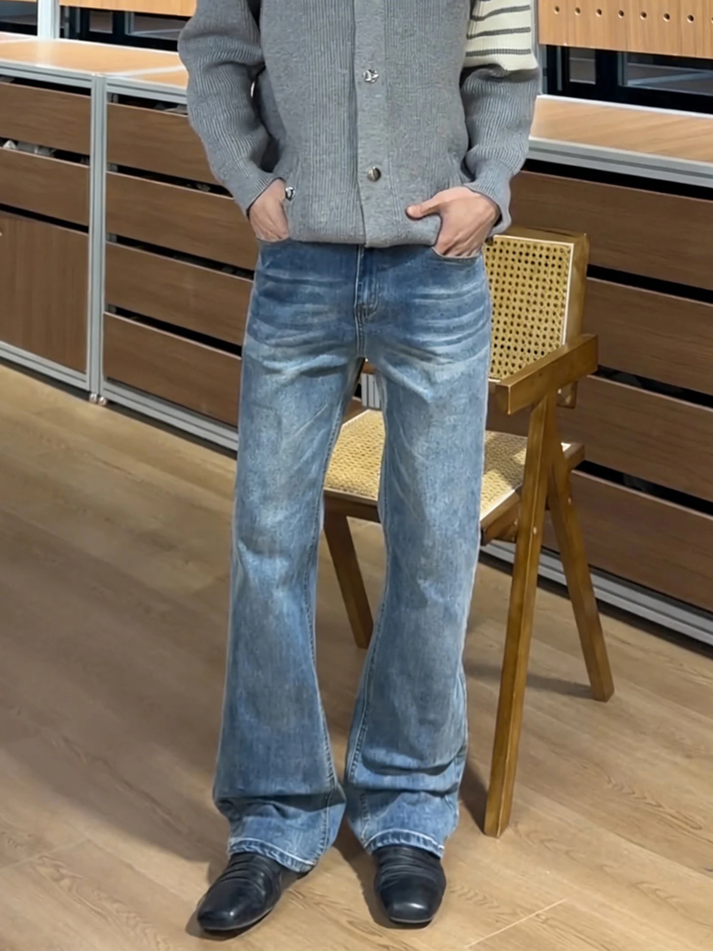 

Blue Fce Lined Straight Leg Men's Jeans Low Waist Zipper Closure Geometric Pattern Wear Resistant Cleanfit Sle Winter Jeans