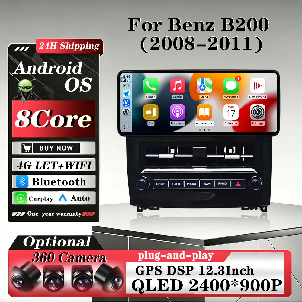 Android 16 Auto Car Radio Multimedia Player For Benz B200 2008-2011 GPS Navigation DSP SWC Tools Fan BT 4G WIFI