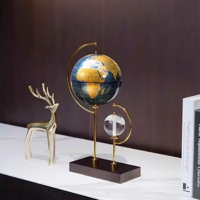 Modern light luxury crystal earth ornament office desktop creative home living room TV cabinet gold crafts