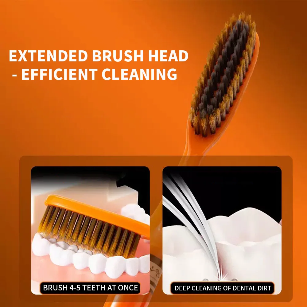 Orange Big Head Toothbrush - Efficient Oral Cleaning - Medium Soft Hair Long Head Toothbrush - Adult Household Toothbrush - Busi
