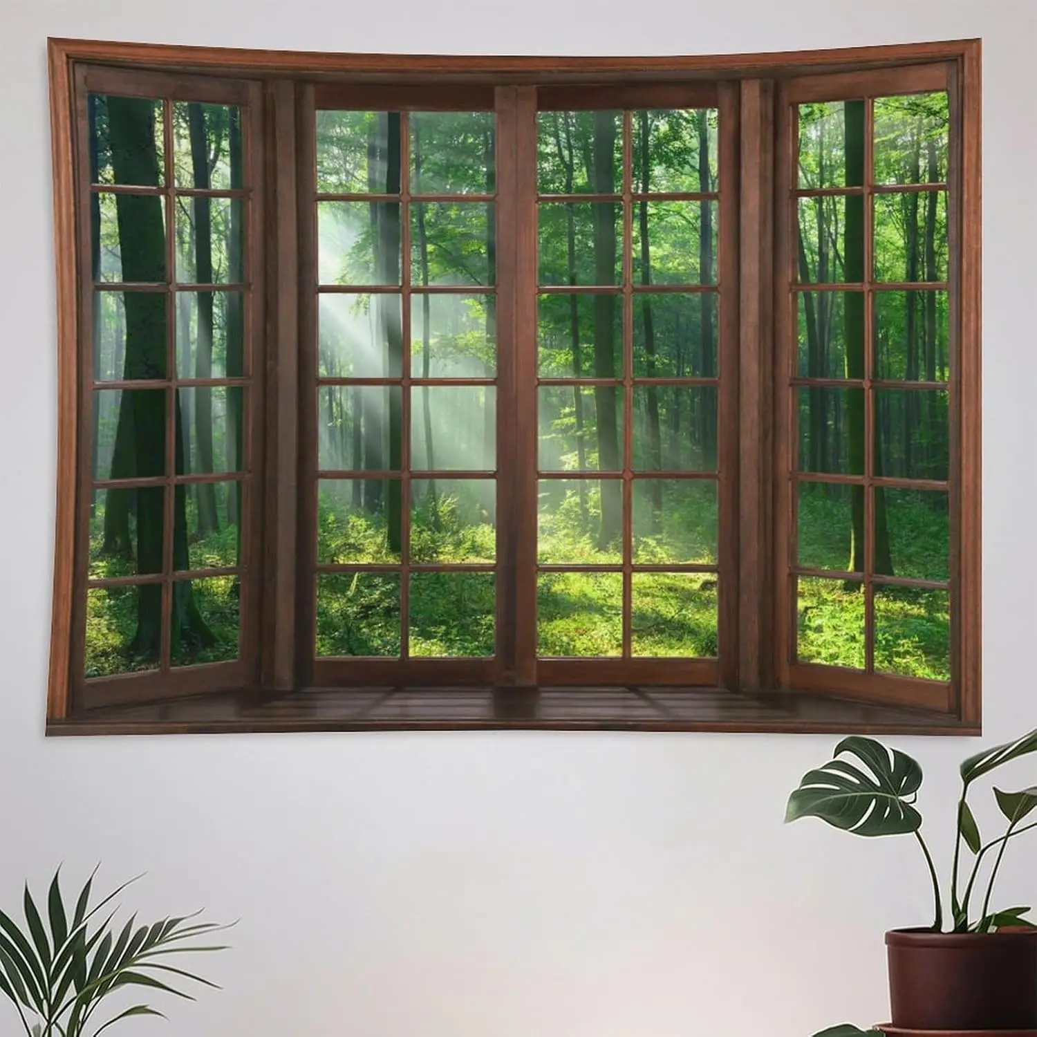 Forest Tapestry Wall Hanging Green Tree Full Scenery Window Jungle Wild Nature Landscape Print Tapestries Home Decor for Living