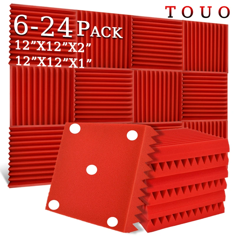 TOUO Panels Soundproofing 6-24 Pack Recording Studio Acoustic Foam Wall Panels Room Sound Insulating Tiles Noise Canceling Foam