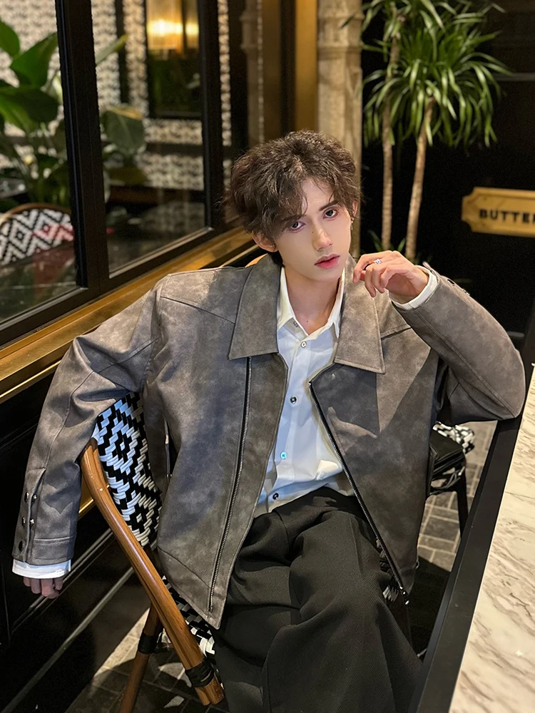 

Мужская кожаная куртка в американском ретро-стиле на молнии, модная мотоциклетная куртка, весенняя, молодежная, свободного кроя