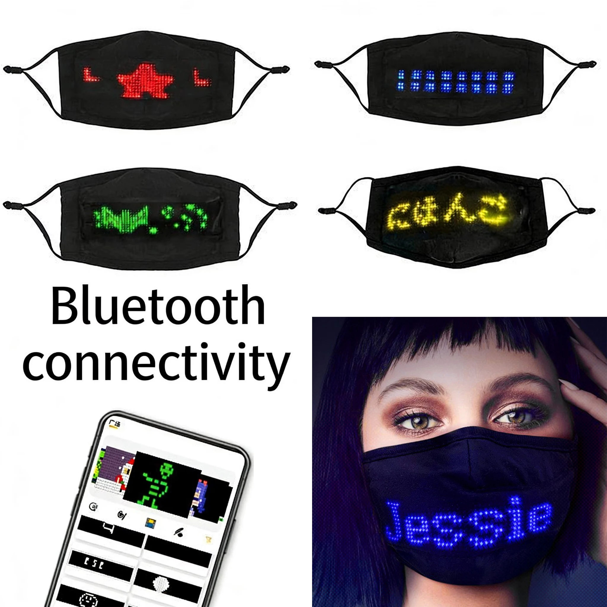 led発光ディスプレイマスク-bluetoothアプリ送信-ledディスプレイスクロールテキスト-コットンフルカラーパーティーデコレーション発光
