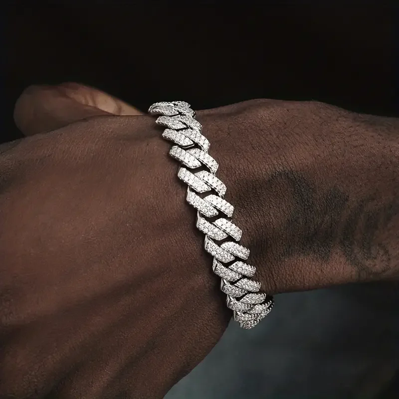 Cuban Chain Bracelet for Women And Men. Rhinestone Pavé Prong Setting Cuban Chain Bracelet Can Also Be an Anklet Or Wristband. Hip-Hop Jewelry Suitable for Halloween, Christmas Or. Gifts for Men