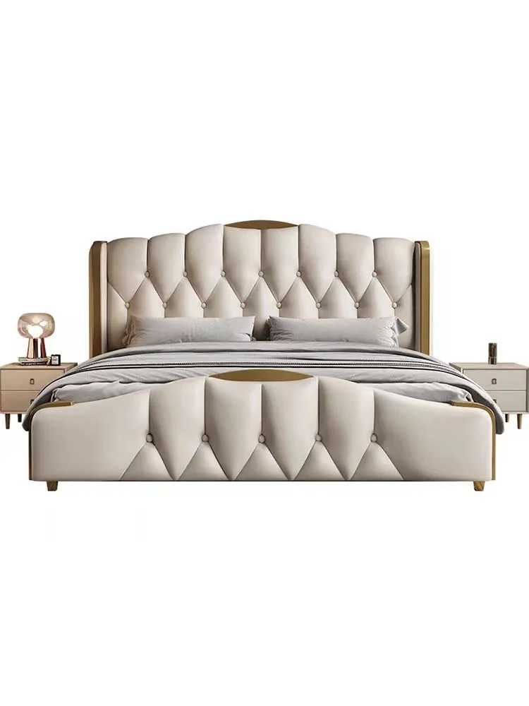 

WoodenItalian Light Luxury Leather Bed Modern Simple High-end Atmospheric Double Wedding Bed