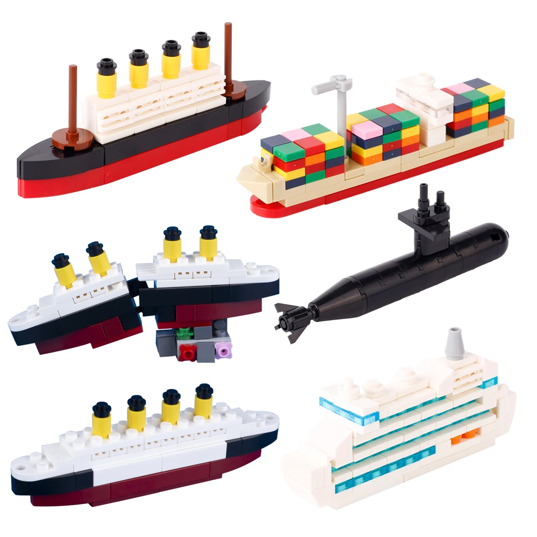 MOC City Mini Sunken Titanic Building Blocks Cargo Ship Submarine Bricks Toys Kids Gift