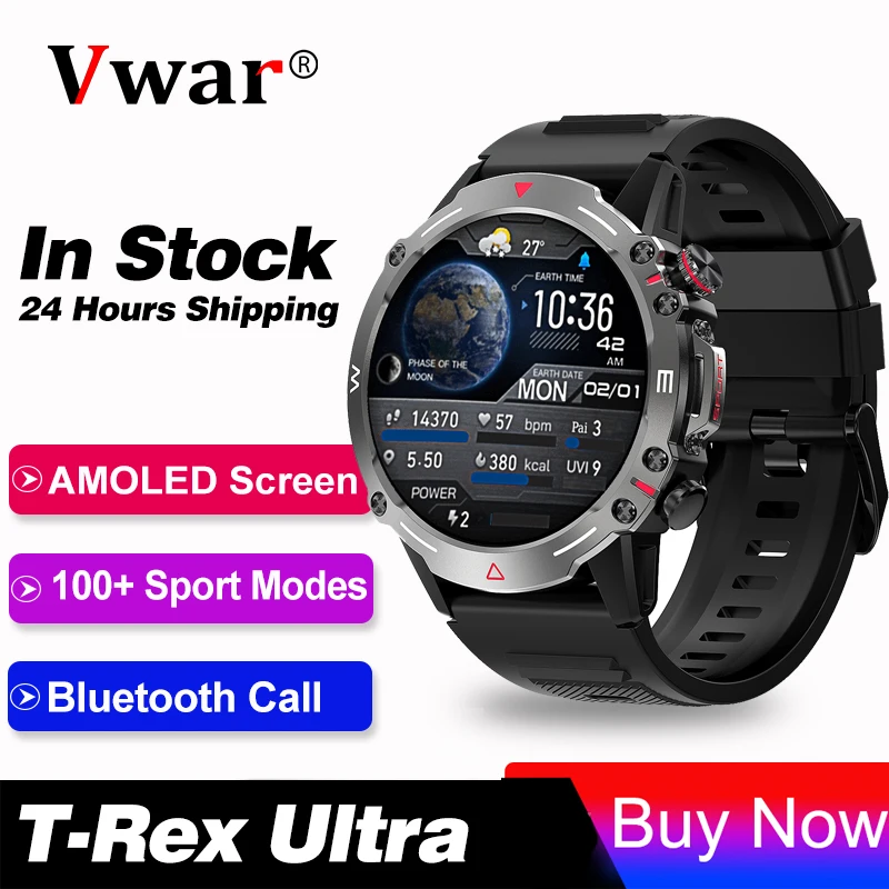 

T-Rex Ultra Smart Watch Rugged Outdoor Sports SmartWatch AMOLED Screen with AOD Bluetooth Call IP68 Waterproof Fitness Watches