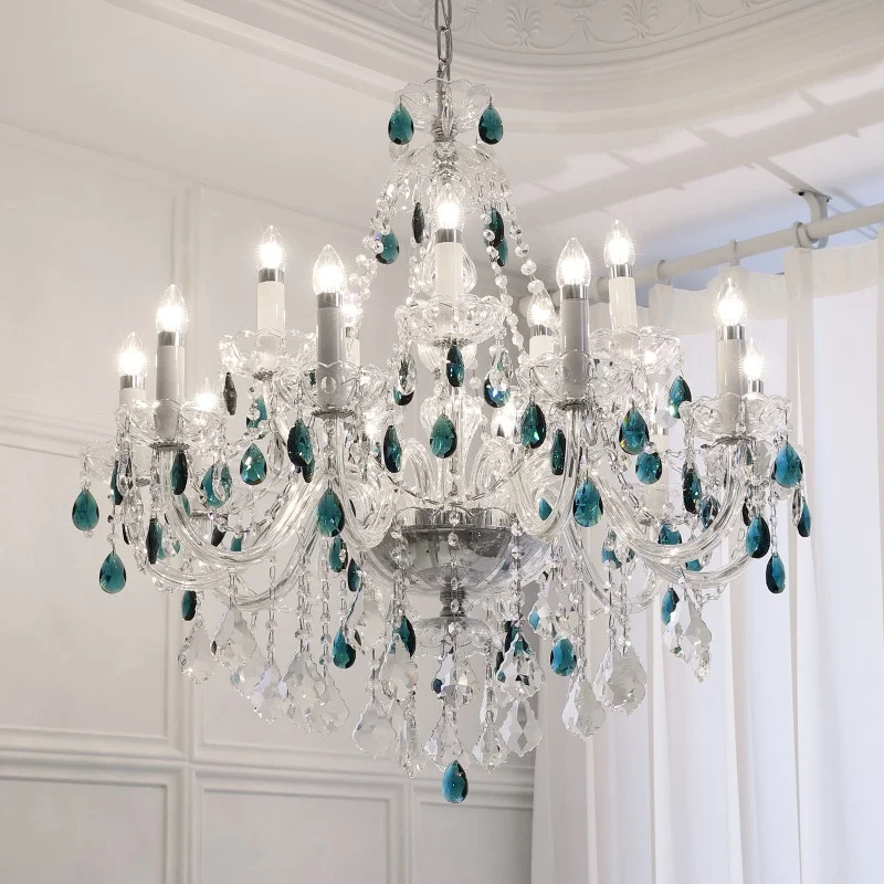 

French Green Crystal Candle Chandelier Luxury Romantic Glass E14 Pendant Lights Living Room Art Decor Led Lamparas Bedroom Lamp