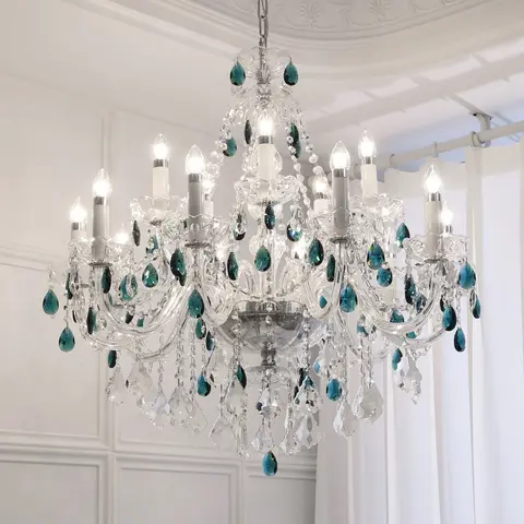 French Blue Crystal Candle Chandelier Luxury Romantic Glass E14 Pendant Lights Living Room Art Decor Led Lamparas Bedroom Lamp