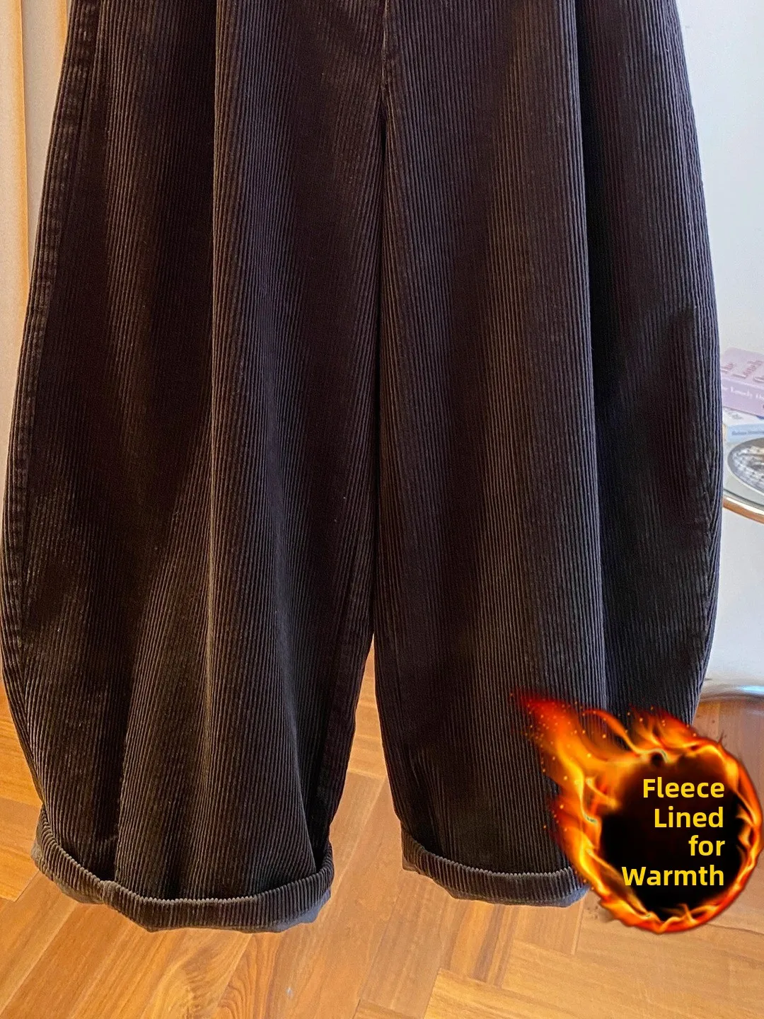 Retro Fce gefütterte Thi Cord Freizeithose Große Größe Damen Winter Lose Weites Bein Harlan andma Hose