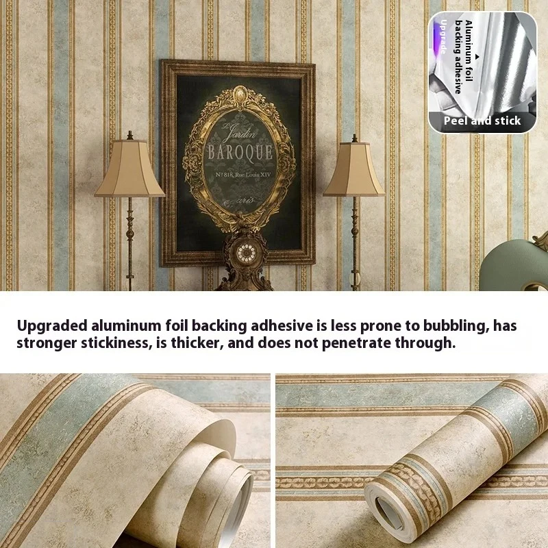 American Country Retro Nostalgic Bedroom Wall Stickers Living Room Study Vertical Stripes Background Self-adhesive Wallpaper