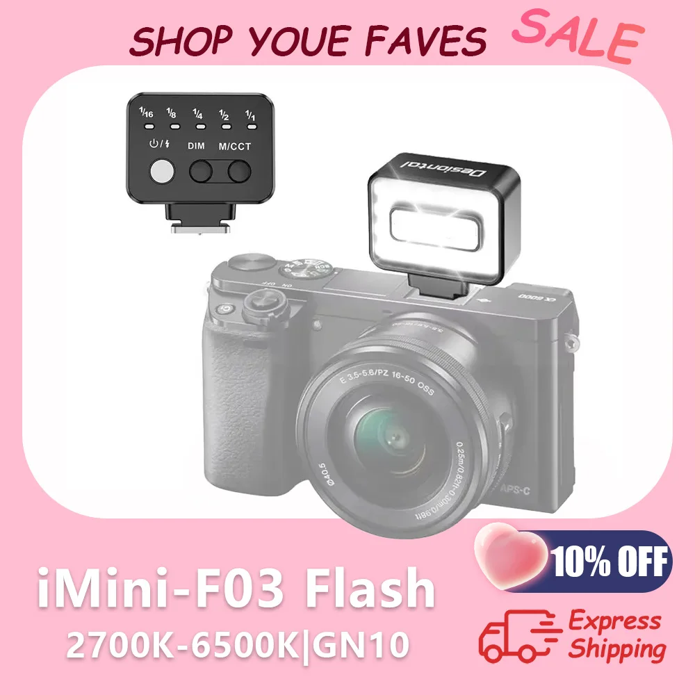 

Мини-вспышка для камеры Speedlite F03 Fill Light 2700K-6500K GN10, крепление для горячего башмака для зеркальной камеры Sony Canon Nikon Fujifilm Olympus