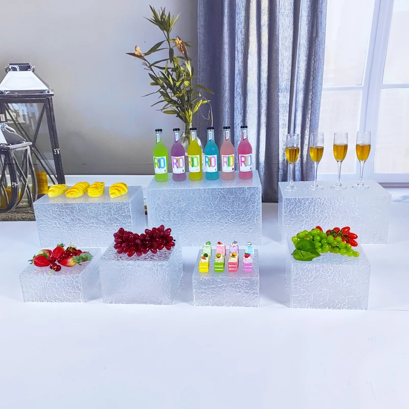 7pcs Wedding Supplies Nesting Acrylic Buffet Display Risers Food Dessert Stand For Wedding Decoration
