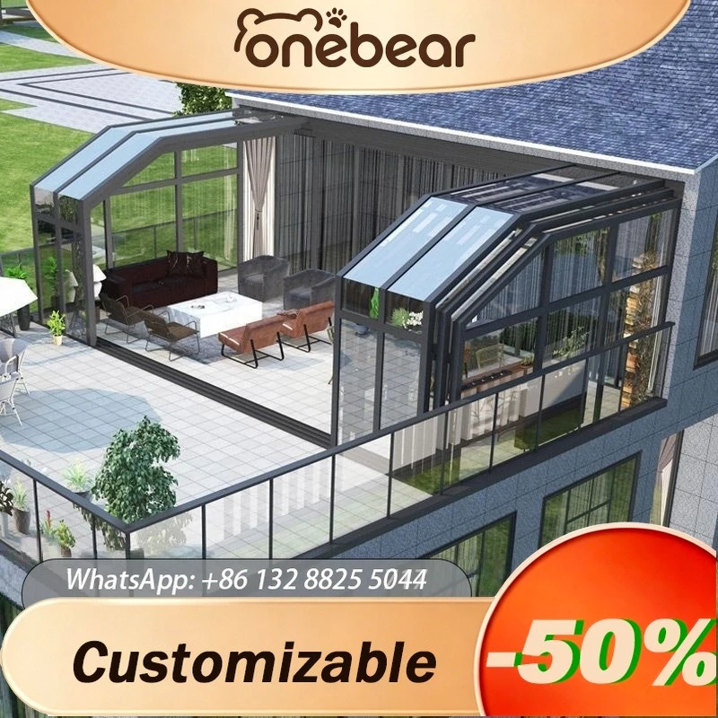 Any Size Custom Private Garden Villa Pool Solarium Flat Mount Aluminum Frame Full Auto Sliding Retractable Full Glass Enclosure