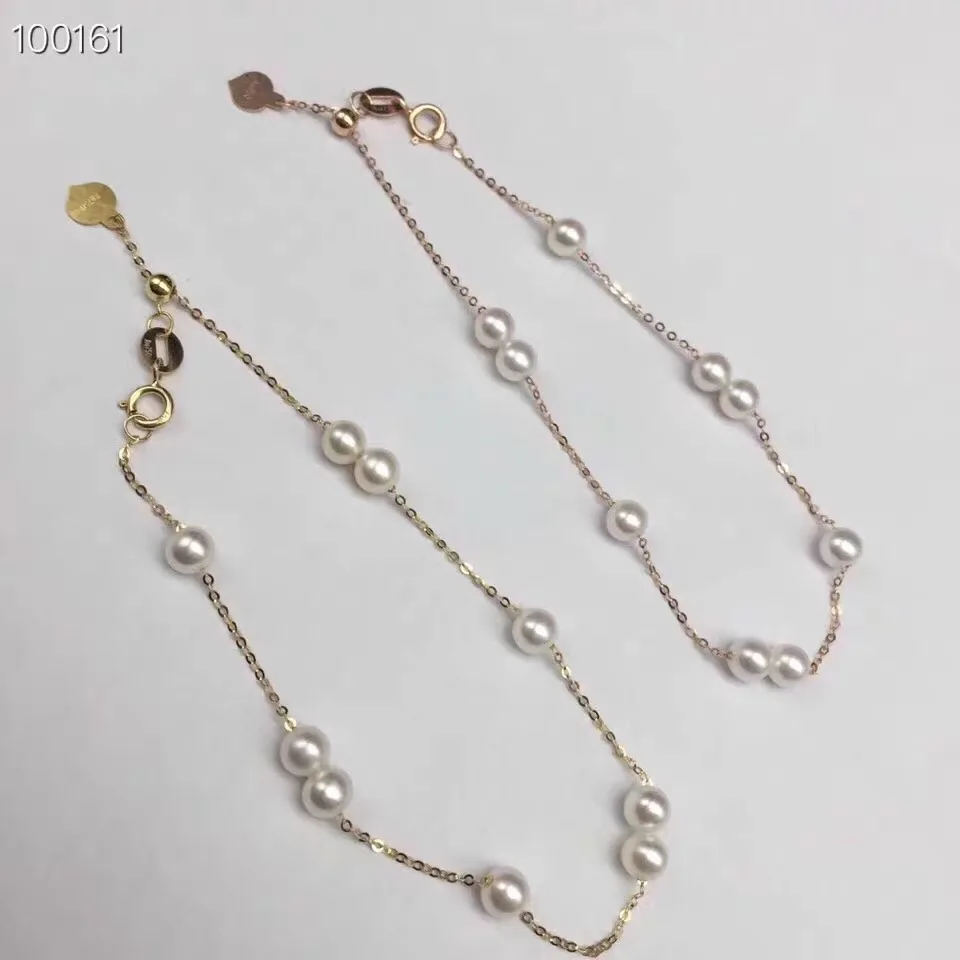 

18k Gold Chain Bracelets with Natural Pearls Gold Beads for Women Girls Mum Lover Length 18cm Can Adjustable Hot Sale S518