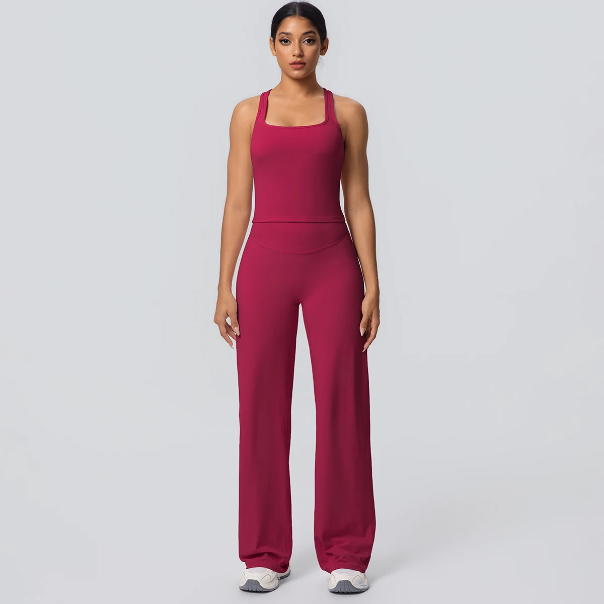 Frauen Sport Yoga Set Gym Schnell Trocknend Pfirsich Butt Yoga Hosen Einfarbig Schlank Schöne Zurück I-förmigen weste Yoga Set – Detail 35