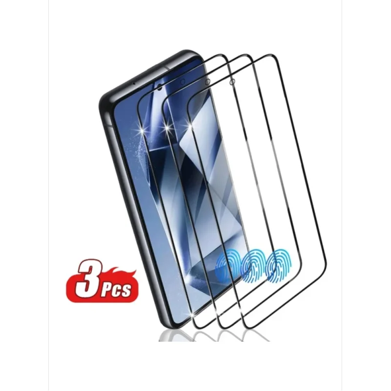 3 Stück Gehärteter Glas-Displayschutz mit Schwarzem Rahmen für Samsung Galaxy S22 S23 S24 S25 S26 Plus Ultra S23 FE S24 FE S25 FE, Kompatibel mit Fingerabdruck-Entsperrung, Hohe Klarheit,