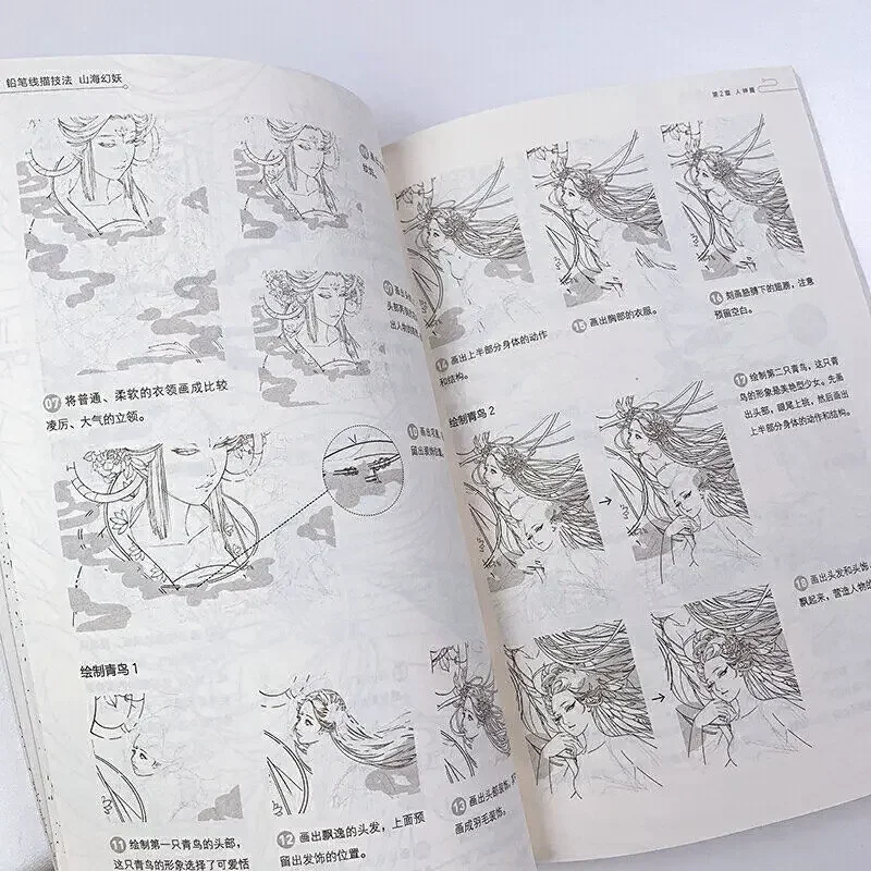 El clásico de las montañas y los mares, técnica de dibujo de línea de lápiz, libro Tutorial de dibujo de Anime, álbum de copia de bocetos, libro para colorear