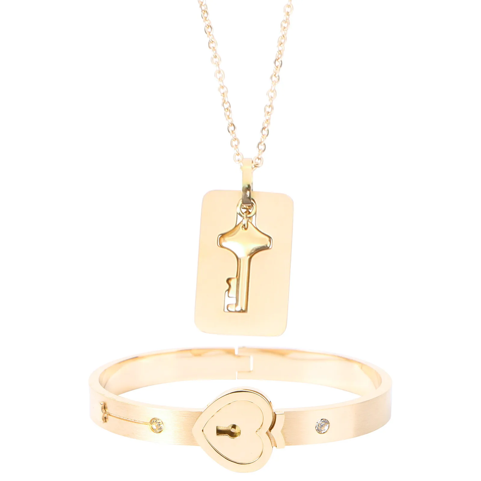 Heart Shape Titanium Steel Bracelet with Key Necklace Lock Charm Delicate Elegant Gift for Valentine's Day Wedding Mothers Day
