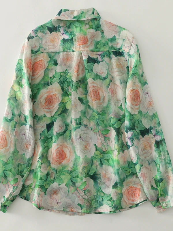 Floral Print Loose Fit Long Sve irt Damen Casual Sle Frühling Herbst Faionable Vielseitig Open Cardigan Top