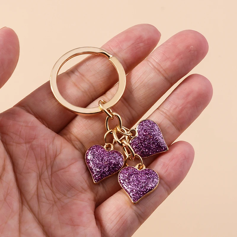 Lovely Colorful Heart Keychain Love Keyrings Valentine\'s Day Gift Key Chains for Women Girls Car Key Handbag Jewelry Accessories