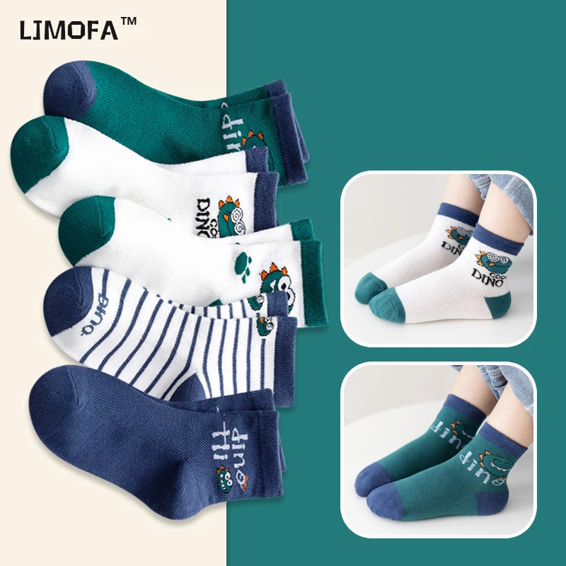 

LJMOFA 5 Pairs Baby Toddler Boy Socks Cotton Dinosaur Animal Print Cute Socks for Girls Kids Spring Summer Fashion Mid Sock C148