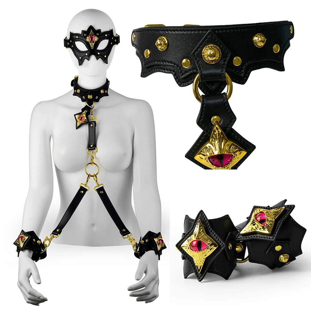 LEZEE Sexual Belt Handcuffs Cosplay Set Foot Binding Straps Adult Game Devices Body Bondage Harness Collar With Grasping Leash
