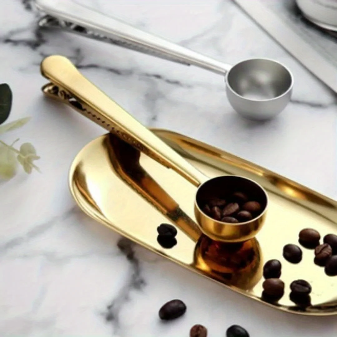 Multifunctional 2-in-1 Stainless Steel Scoop Coffee Powder Measuring Spoon Bag Sealing Clip Kitchen Coffee Tool