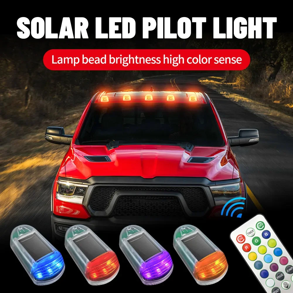 5Pcs Solar Powered Cab Lights White Yellow 7 Colors Punch-Free Solar Powered Cab Lights Remote Control Wireless Roof Lights