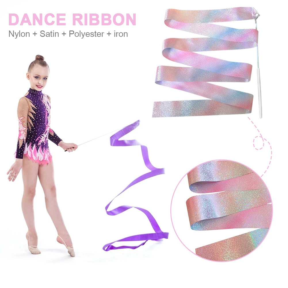 2/4M Flashing Dance Ribbon with Wand Colorful Gymnastic Ribbon Multifunction Sparkling Dance Ribbon Aesthetic for Talent Shows
