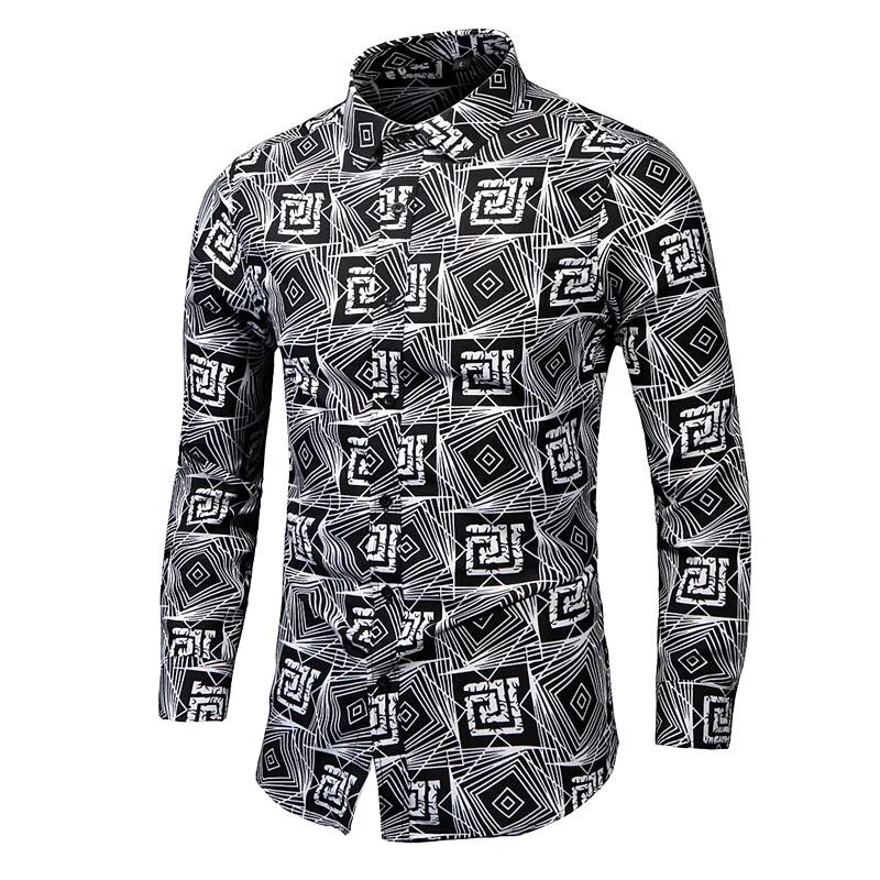 Large Size Floral Print Shirt Long Sleeve Turn-down Collar Casual Style Fashionable Urban Wear Polyester Fiber Beach Scene Su...