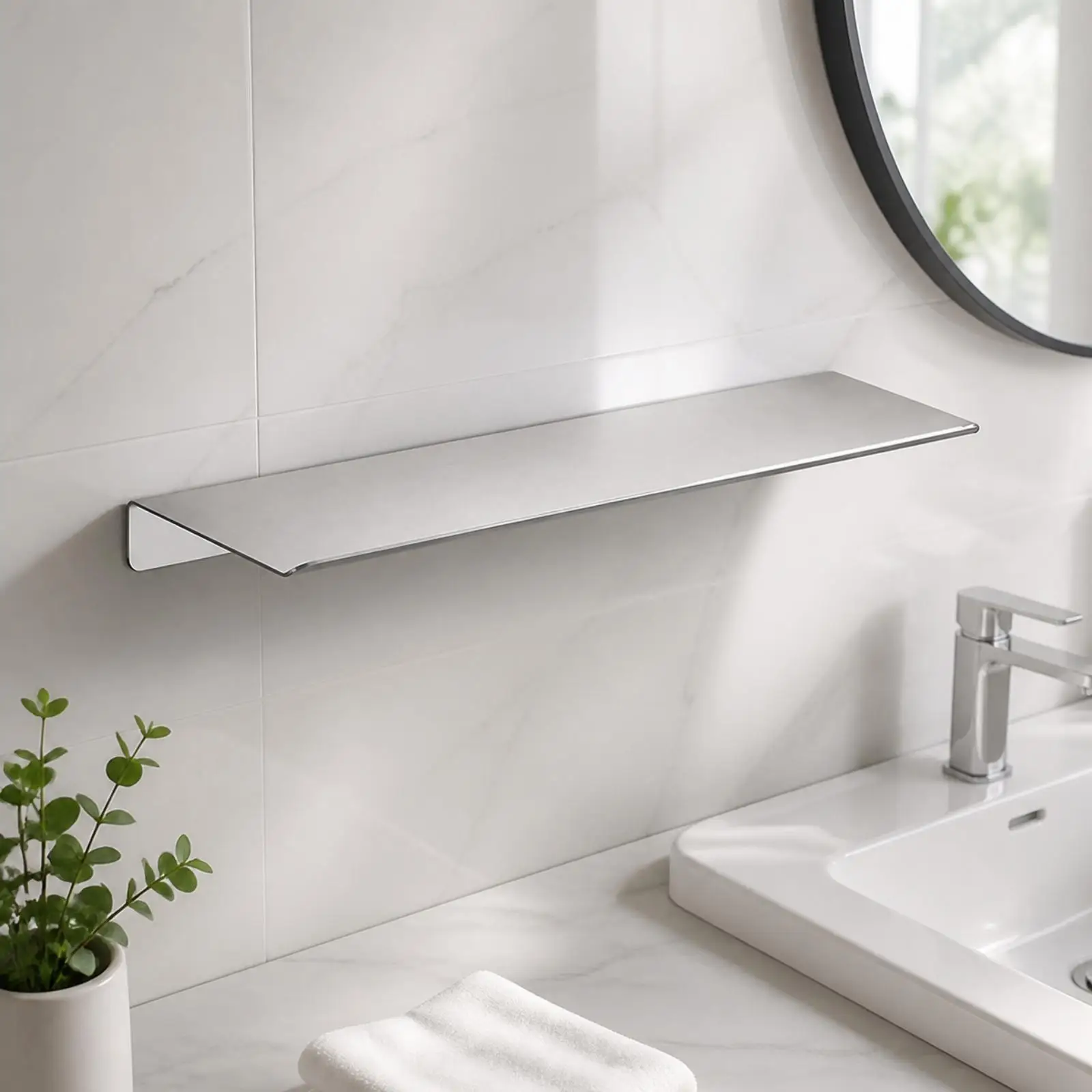 Wall Shelf with Raised Front Edge Drill-Mounted Stainless Steel Wall Shelf Rust-Resistant Easy to Clean for Bathroom, Shower