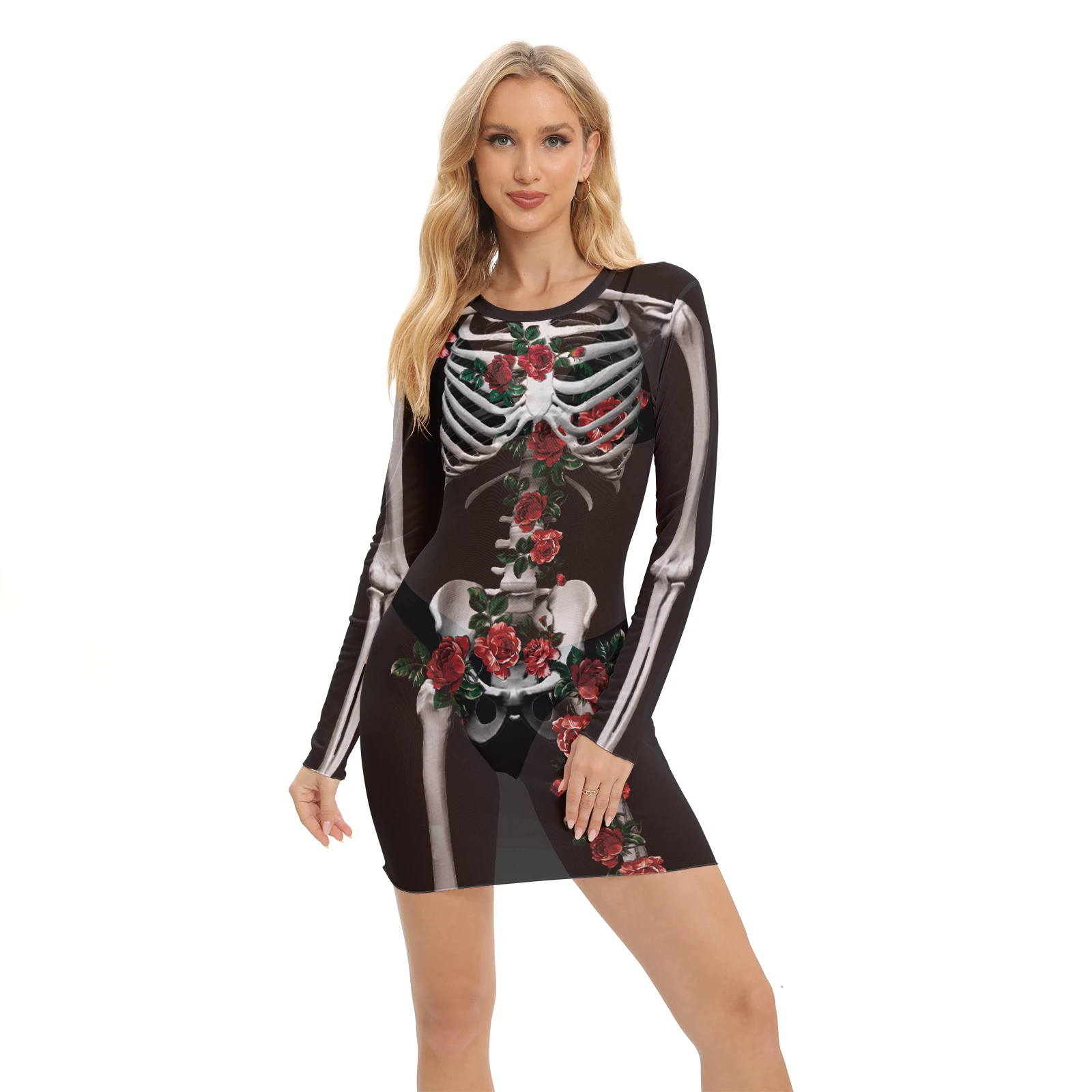 Carnevale Halloween Mesh Visual Dress Women Skull stampa 3D Costume Cosplay Costume Party Dress femminile Sexy Holiday Dress