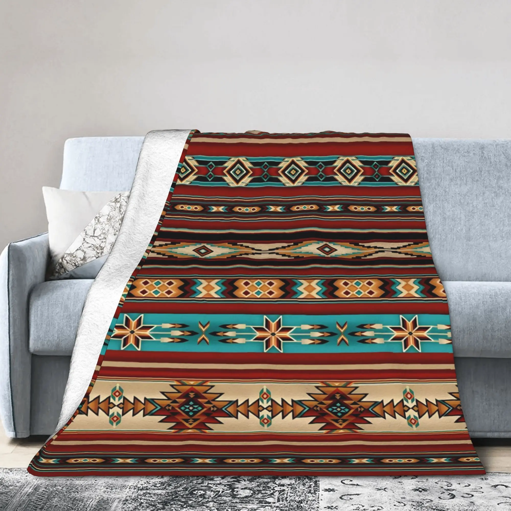 New Southwestern Aztec Tribal Blanket Lightweight Thin Flannel  Comfortable Throw Blanket Machine Washable