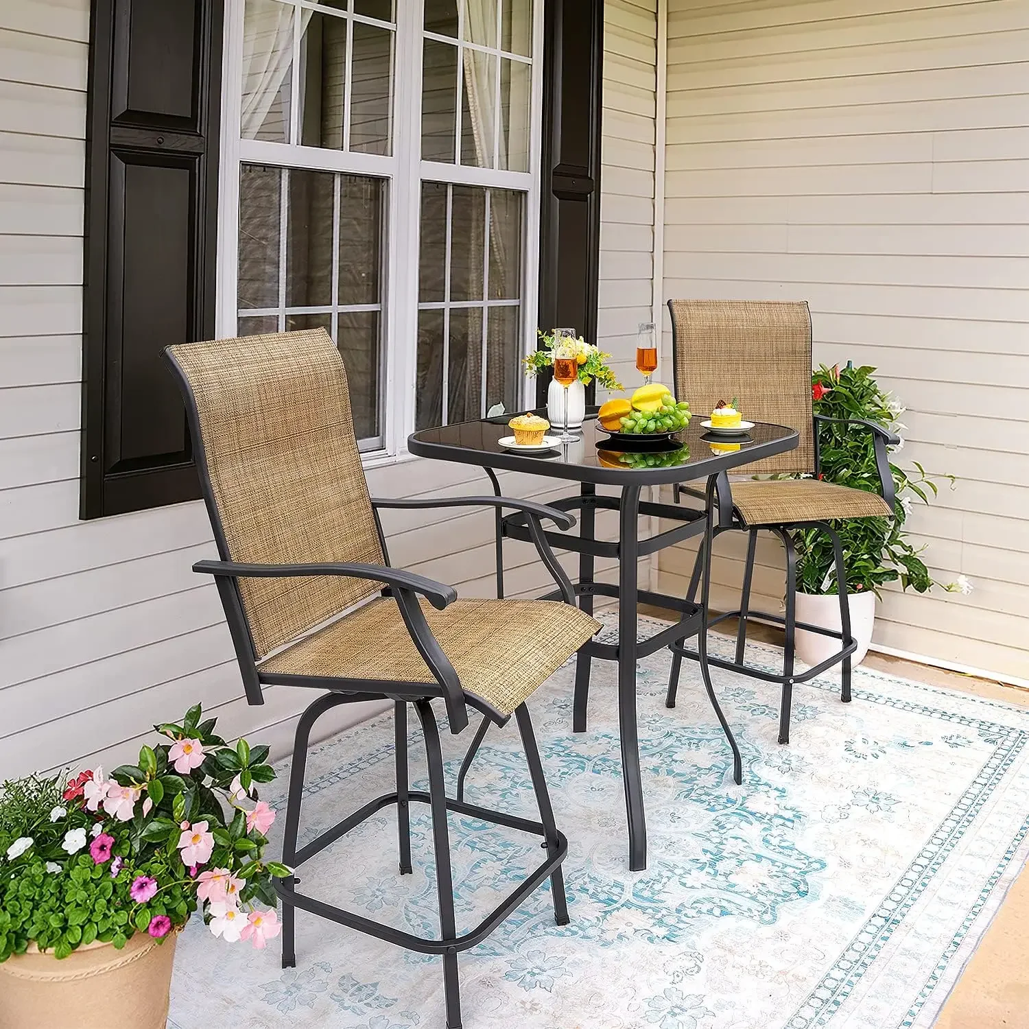 Table de bar et chaises de piste en tissu textilène, ensemble de 3 pièces