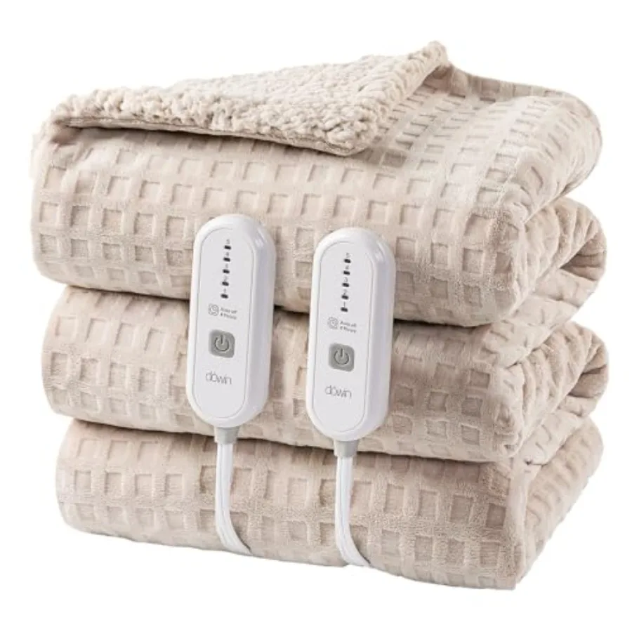 

Электрическое одеяло Queen Size - Вафельное одеяло с подогревом, двойное управление, 5 уровней нагрева, автоматическое отключение через 10 часов, флис Шерпа, согревающее одеяло