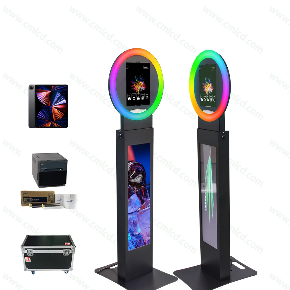 Round Surface Pro iPad Photobooth Advertising Lcd Screen Photobooth with Smart LED RGB Lights Party Wedding Photo Selfie Machine